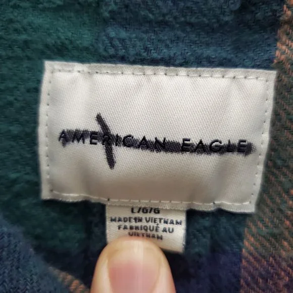 American Eagle Women's Green Orange Plaid Soft Flannel Cotton LS Button Up Top L - Picture 6 of 8